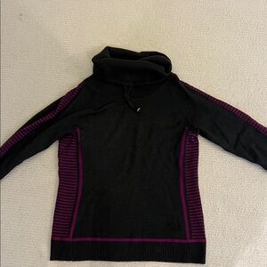 Women's Black and Purple Turtleneck Marino wool blend Sweater